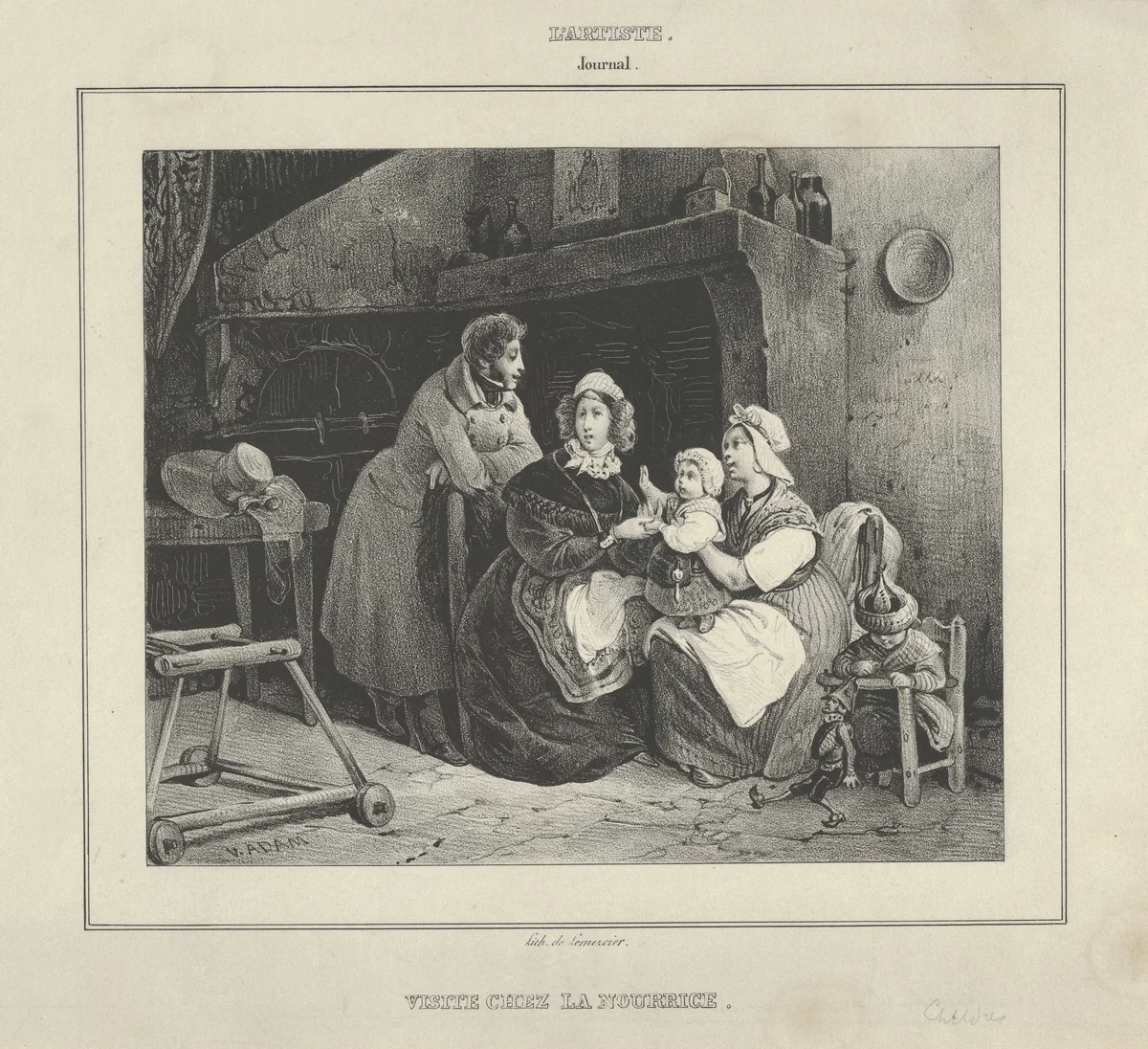 Visite Chez la Nourrice (Visit to the Wetnurse), from "L'Artiste" by Victor Adam, print, 1820-1866