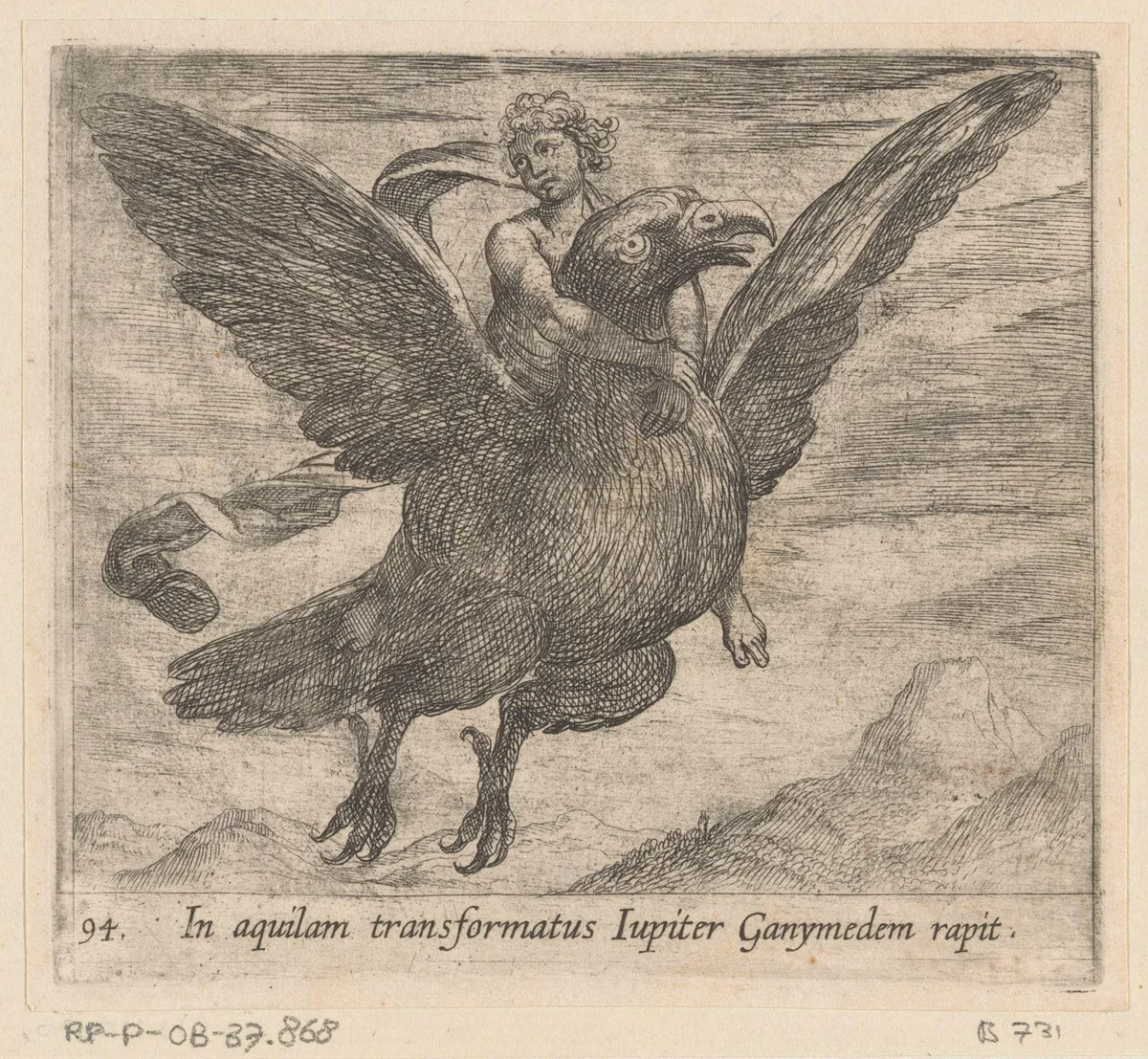 Jupiter en Ganymedes by Antonio Tempesta, print, 1606