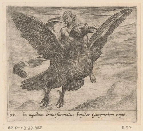Jupiter en Ganymedes by Antonio Tempesta, print, 1606