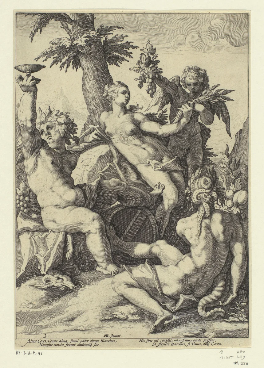 Venus, Bacchus en Ceres (Sine Cerere et Baccho friget Venus) by Unknown, print, 1588
