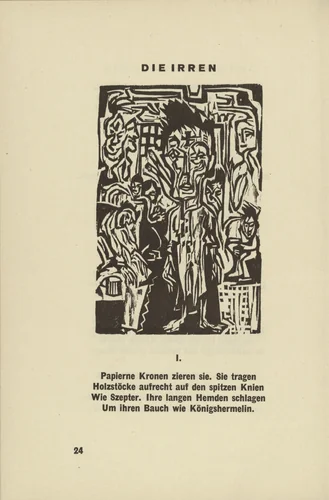 The Mad I (Die Irren I) (headpiece, page 24) from Umbra vitae (Shadow of Life) by Ernst Ludwig Kirchner, illustrated book, 1924