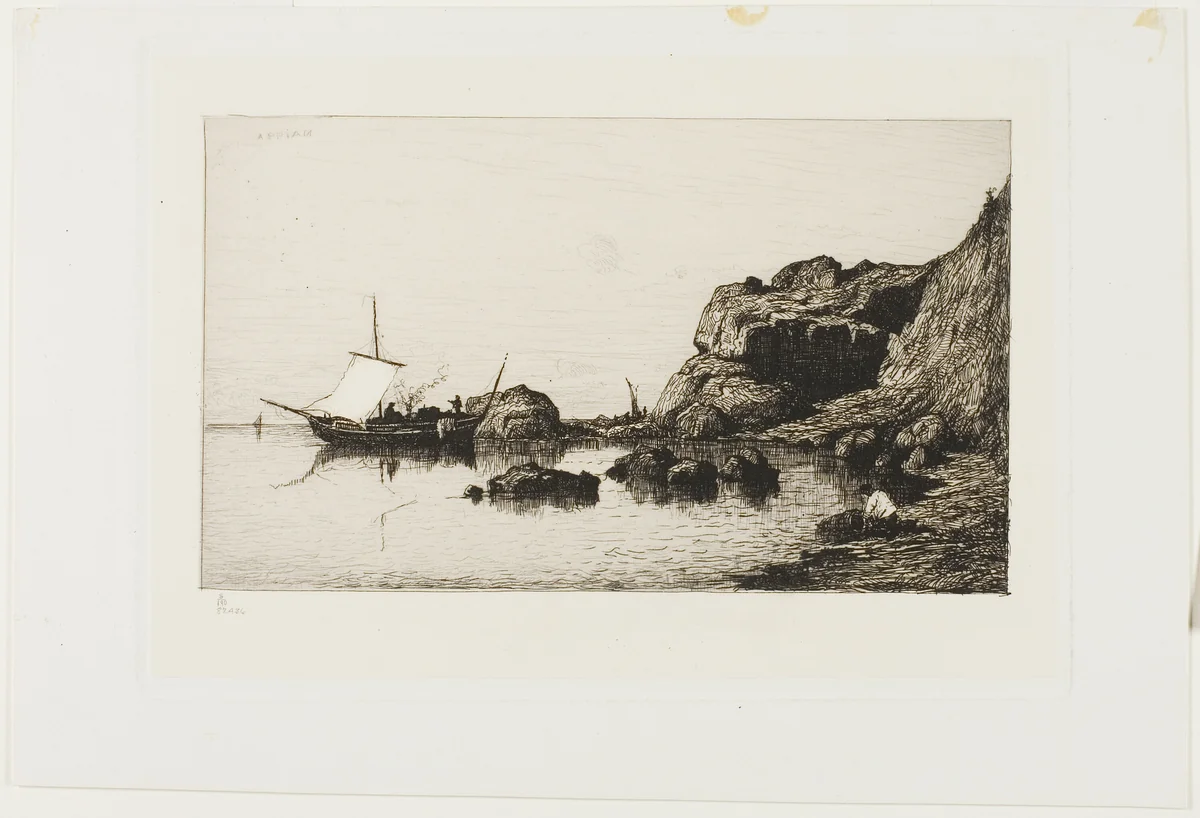 Fishing Craft near the Cliffs at Collioure by Adolphe Appian, print, 1878