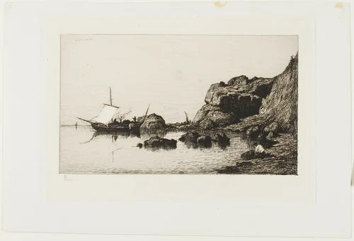Fishing Craft near the Cliffs at Collioure by Adolphe Appian, print, 1878