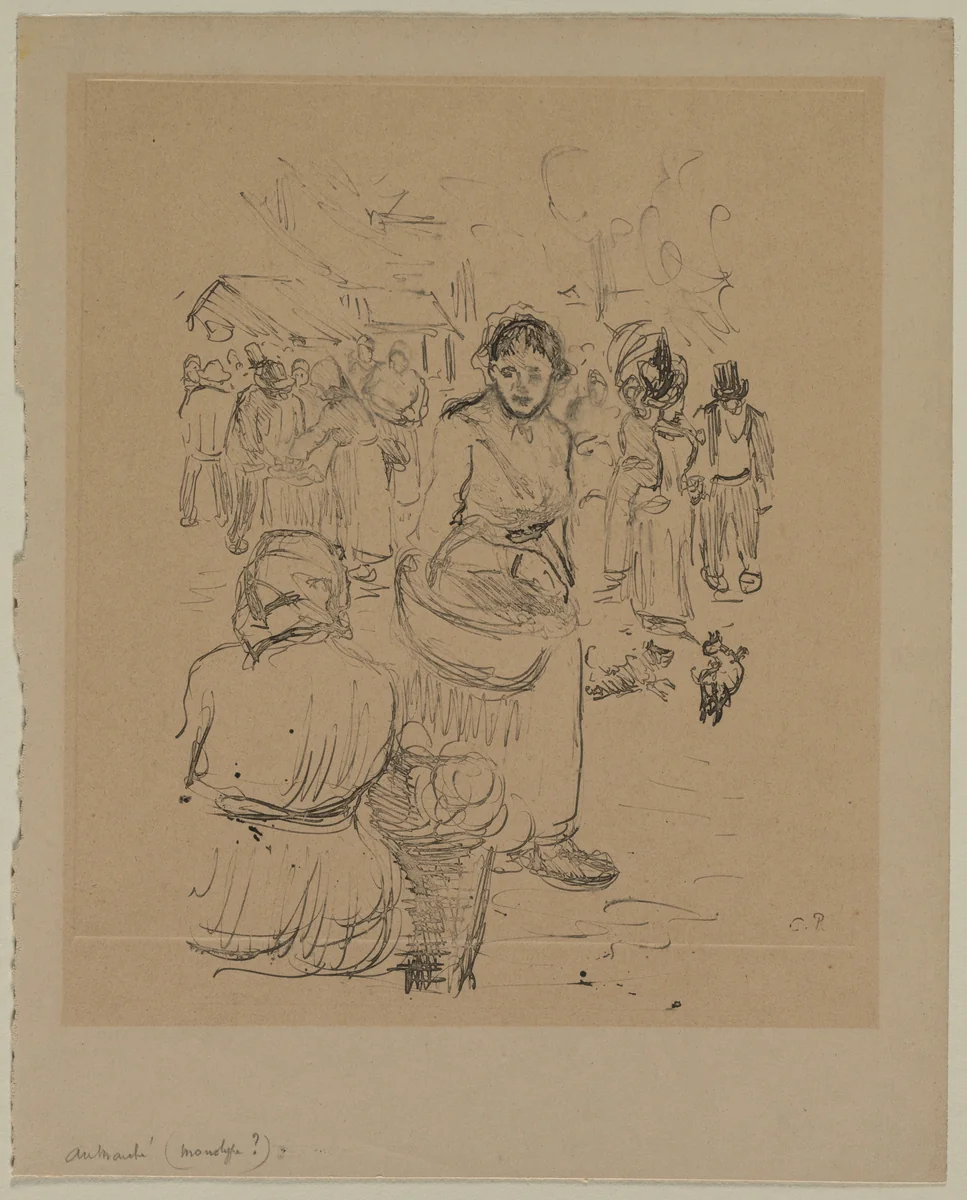 At the Market by Camille Pissarro, print, 1850-1900