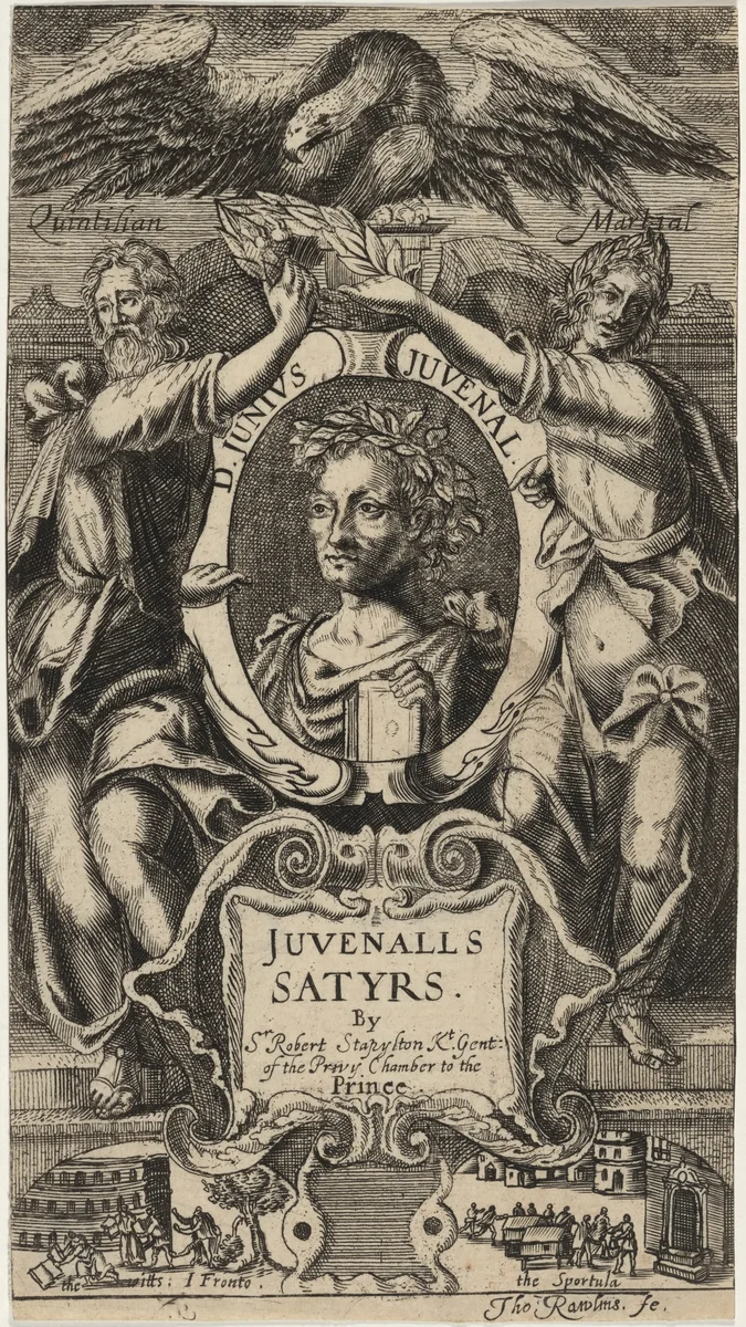 Title Page to Juvenal's Satyrs, by Sir R. Stapleton by Thomas Rawlins, print, 1570-1660