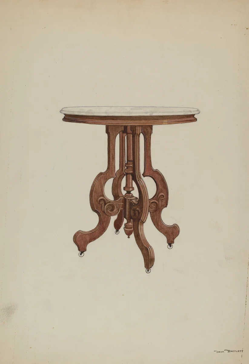 Center Table, with Marble Top by Dana Bartlett, index of american design, 1937