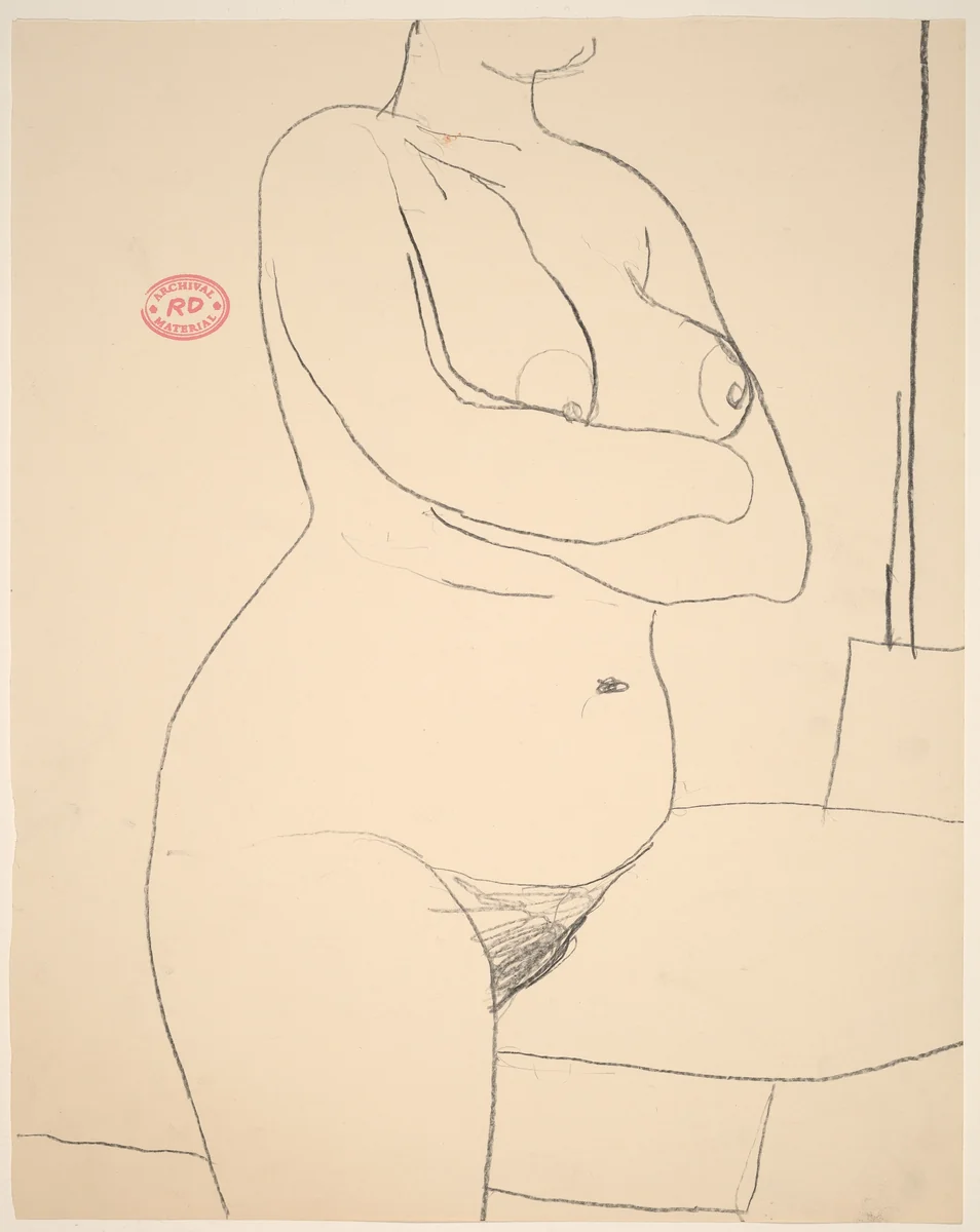 Untitled [chin to thigh view of a female nude with crossed arms] by Richard Diebenkorn, drawing, 1955-1967