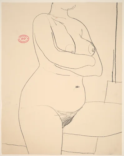 Untitled [chin to thigh view of a female nude with crossed arms] by Richard Diebenkorn, drawing, 1955-1967