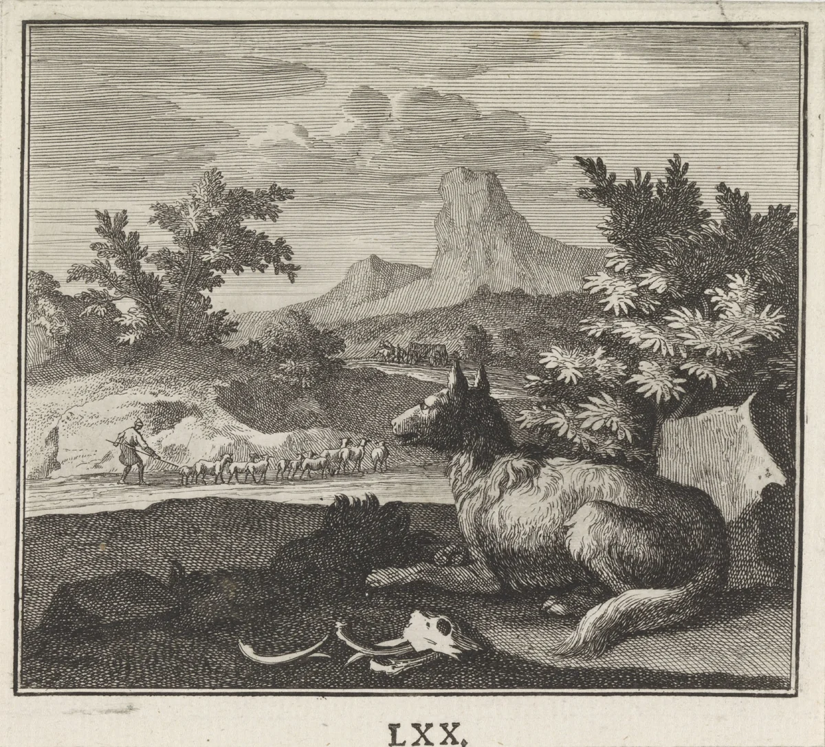 Embleem: wolf by Caspar Luyken, print, 1695-1705