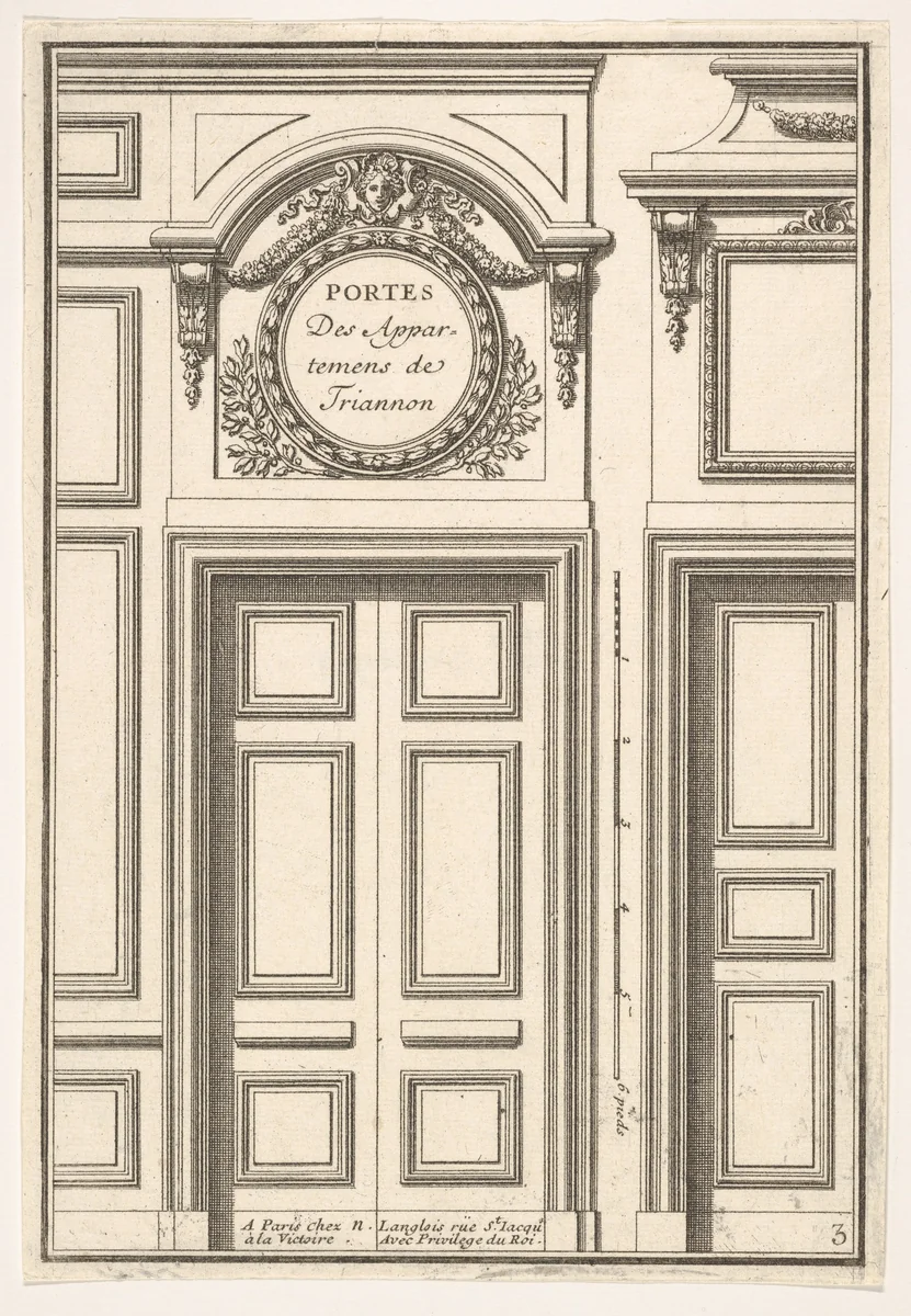 Doors of the Trianon Apartments, plate III from "Portes a Placard et Lambris" by Jean Le Pautre, print, 1618-1682