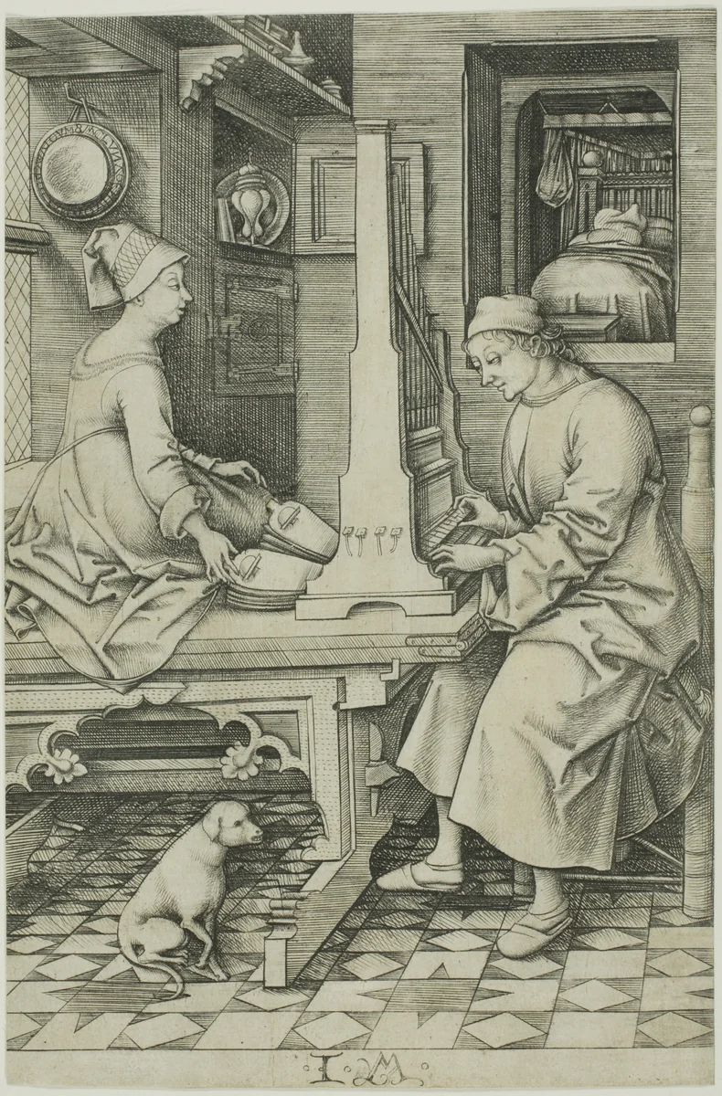The Organ Player and His Wife by Israhel van Meckenem, print, 1495-1503
