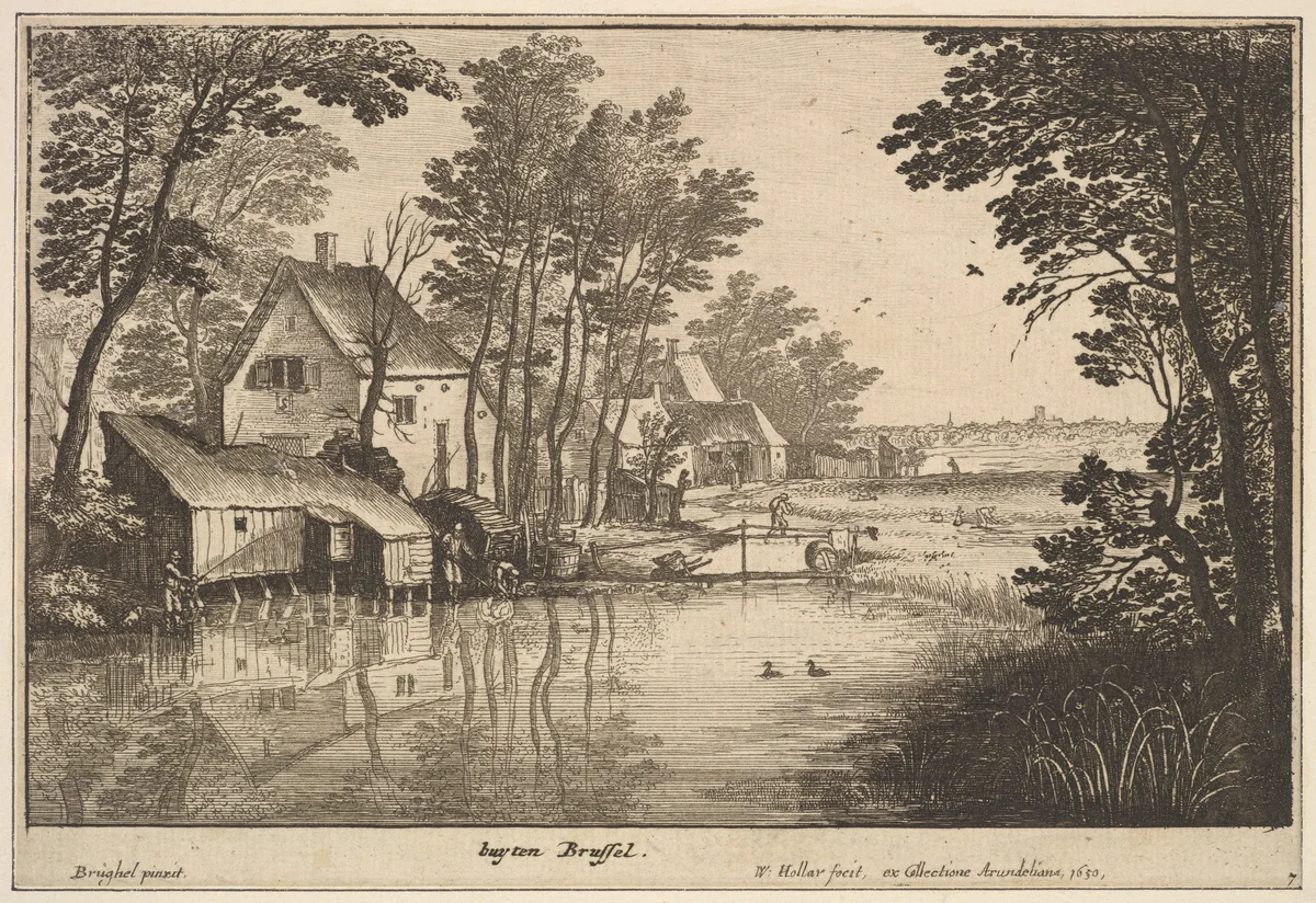 Landscape with an Angler by Wenceslaus Hollar, print, 1650