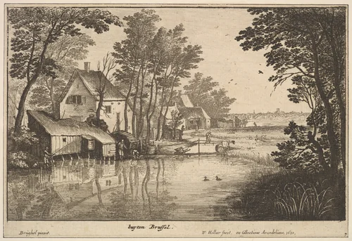 Landscape with an Angler by Wenceslaus Hollar, print, 1650