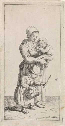 Vrouw met twee kinderen op pad by Johannes Christiaan Janson, print, 1778-1823