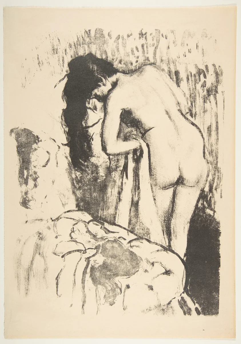Nude Woman Standing, Drying Herself by Edgar Degas, print, 1891-1892