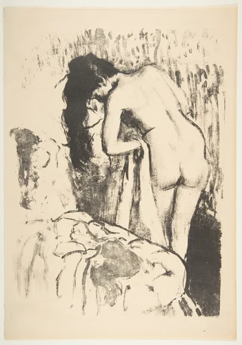 Nude Woman Standing, Drying Herself by Edgar Degas, print, 1891-1892