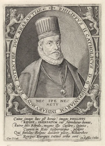 Portret van Filips II by Unknown, print, 1574-1637
