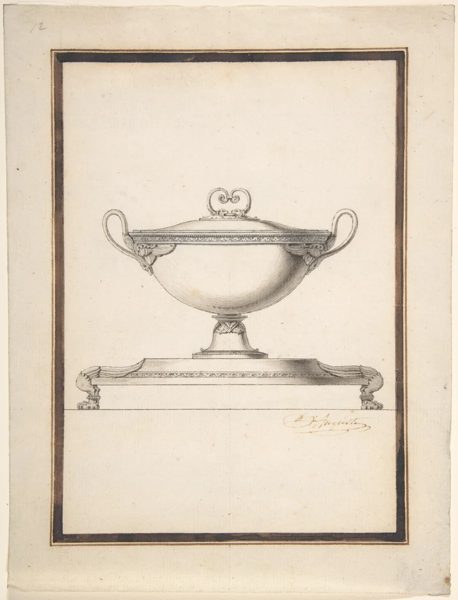 Design for a Covered Tureen on a Footed Stand by Henri Auguste, drawing, 1759-1816