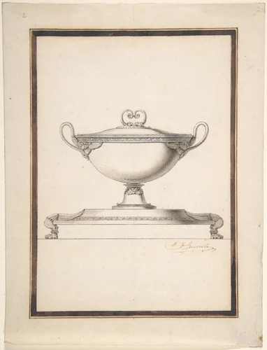 Design for a Covered Tureen on a Footed Stand by Henri Auguste, drawing, 1759-1816