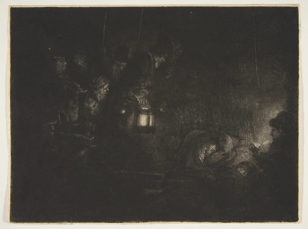 Adoration of the Shepherds: A Night Piece by Rembrandt van Rijn, print, 1652-1662