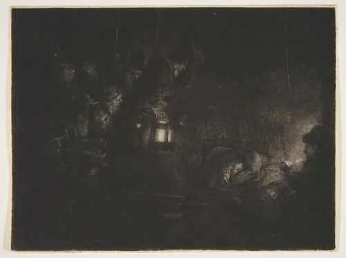 Adoration of the Shepherds: A Night Piece by Rembrandt van Rijn, print, 1652-1662