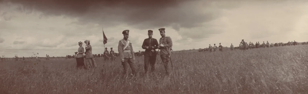 Empress Alexandra Feodorovna, Emperor Nicholas II and Grand Boris Vladimirovich, Ropsha by Unidentified Photographer, photograph, 1907