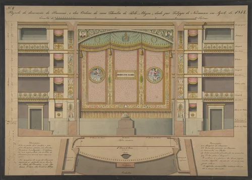Finished Design for a Stage Set with Ruling and Notes by anonymous, drawing, 1854
