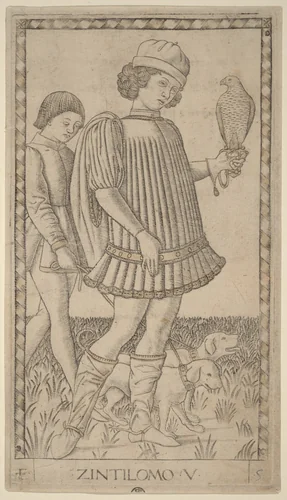 Zintilomo (Gentleman) by Master of the E-Series Tarocchi, print, 1465