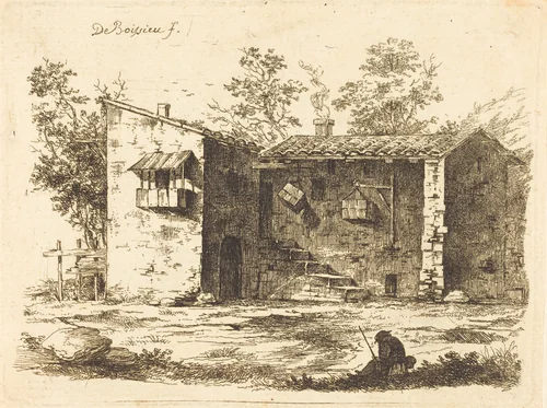 Two Houses with Tile Roofs by Jean Jacques de Boissieu, print, 1759
