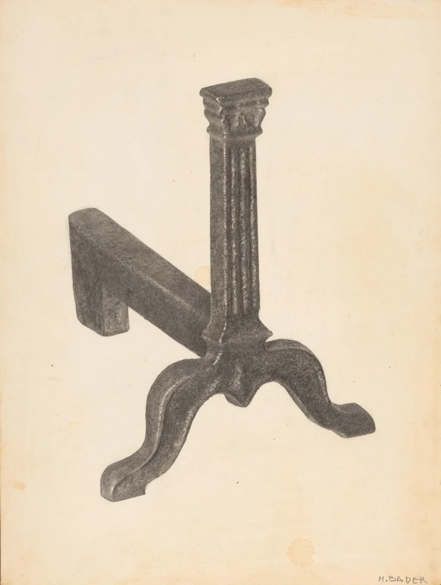 Andiron (one of pair) by Herman Bader, index of american design, 1938