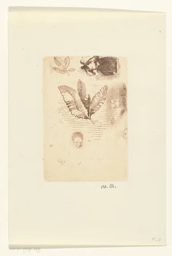 Blad met schetsen by Odilon Redon, print, 1878-1882
