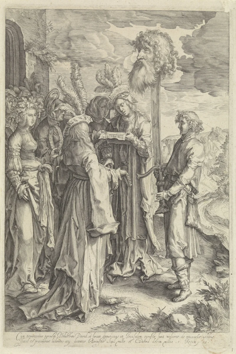 Triomferende David met het hoofd van Goliat by anonymous, print, 1600-1650