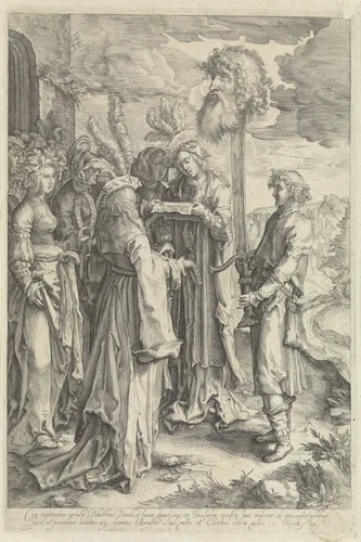 Triomferende David met het hoofd van Goliat by anonymous, print, 1600-1650