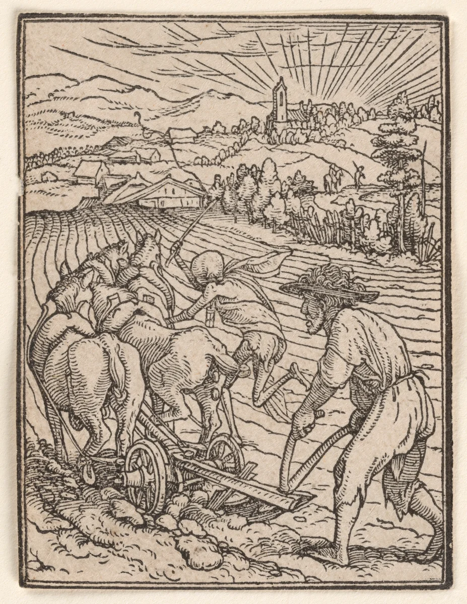 The Peasant (or Ploughman), from "The Dance of Death" by Hans Holbein the Younger, print, 1521-1538