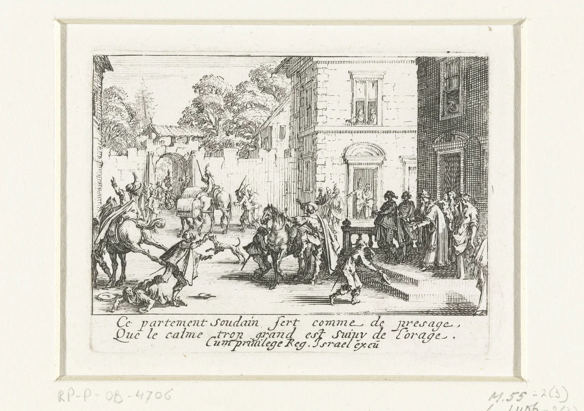 De verloren zoon verlaat zijn ouderlijk huis by Jacques Callot, print, 1635