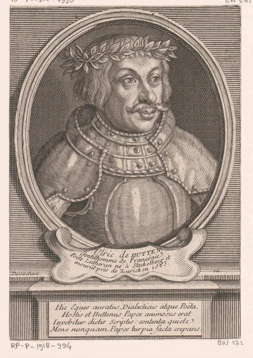 Portret van Ulrich von Hutten by Étienne Desrochers, print, 1726