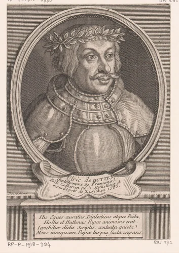 Portret van Ulrich von Hutten by Étienne Desrochers, print, 1726