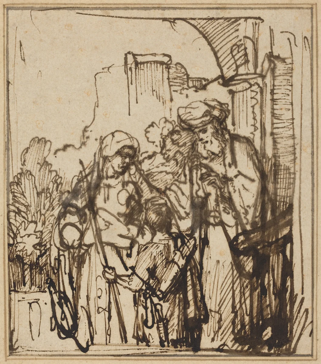 The Dismissal of Hagar by Rembrandt van Rijn, drawing, 1640-1642