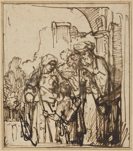 The Dismissal of Hagar by Rembrandt van Rijn, drawing, 1640-1642