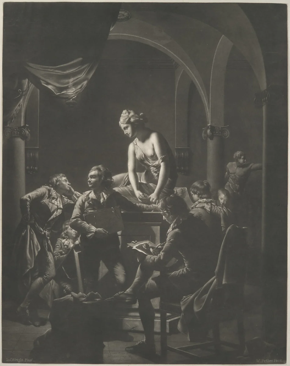 An Academy by Lamplight by William Pether, print, 1772