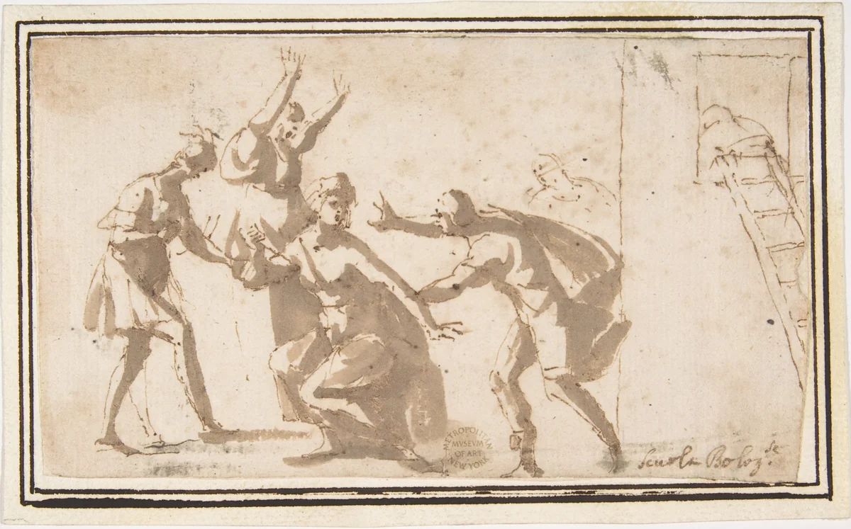 The Death of Lucretia? by Francesco Allegrini, drawing, 1624-1663