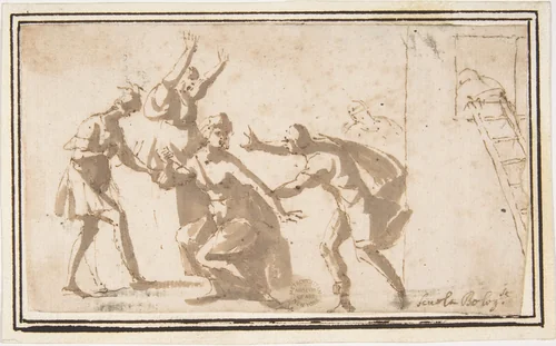 The Death of Lucretia? by Francesco Allegrini, drawing, 1624-1663