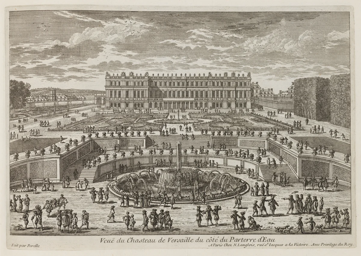 Veue du chasteau de Versailles (View of Versailles, garden facade) by Adam Perelle, book, 1680-1689