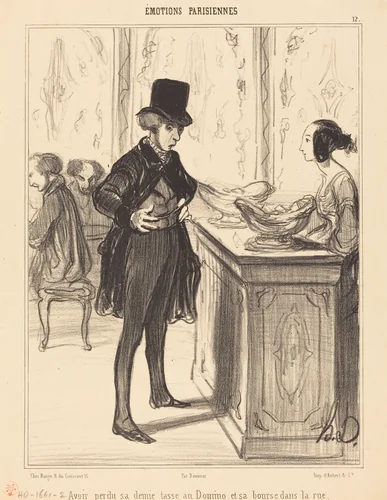 Avoir perdu sa demi-tasse au Domino et sa bourse dans la rue by Honoré Daumier, print, 1839