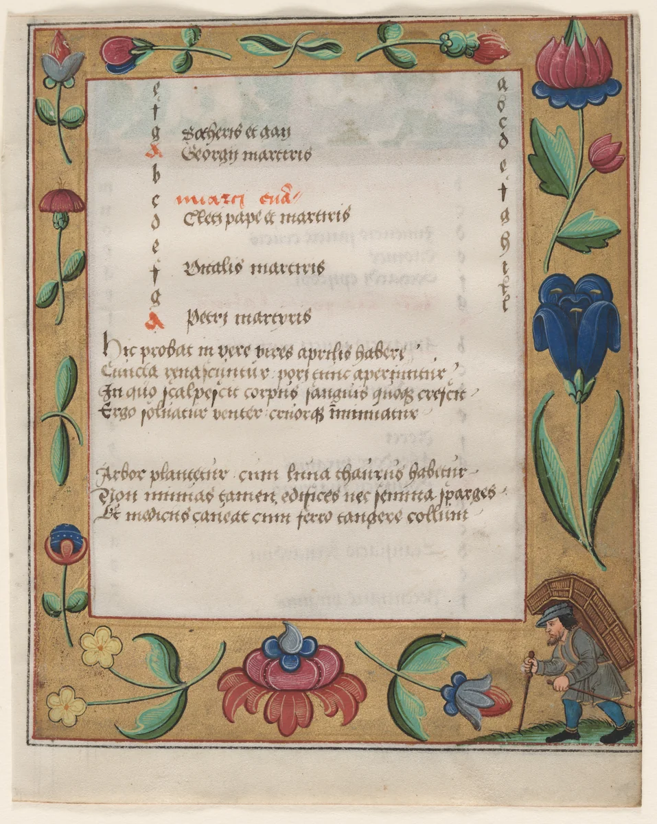 Leaf from a Psalter and Prayerbook: Calendar Page with Peasant (verso) by Unknown, manuscript, 1519-1959