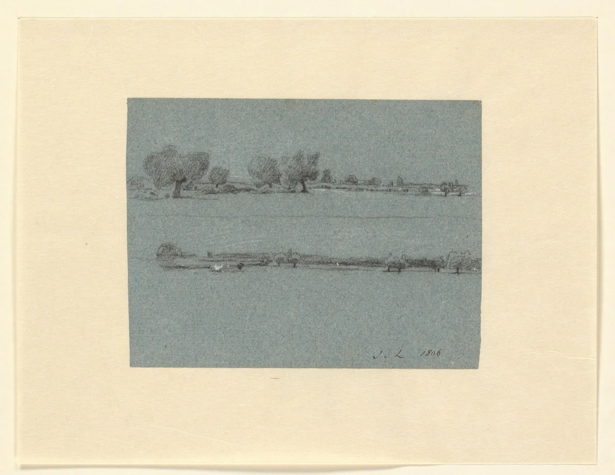 Twee schetsen van een landschap in de verte by John Linnell, drawing, 1806