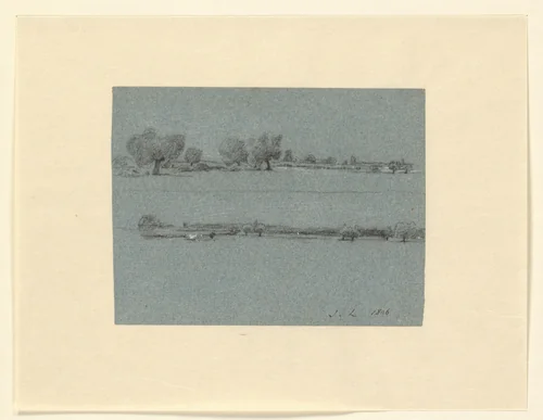 Twee schetsen van een landschap in de verte by John Linnell, drawing, 1806