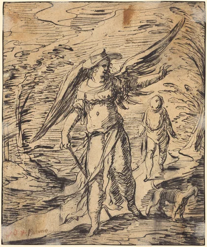 Tobias and the Angel [verso] by Hermann Weyer, drawing, 1616-1617