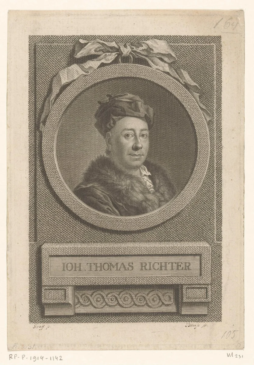 Portret van Johann Thomas Richter by Johann Friedrich Bause, print, 1774