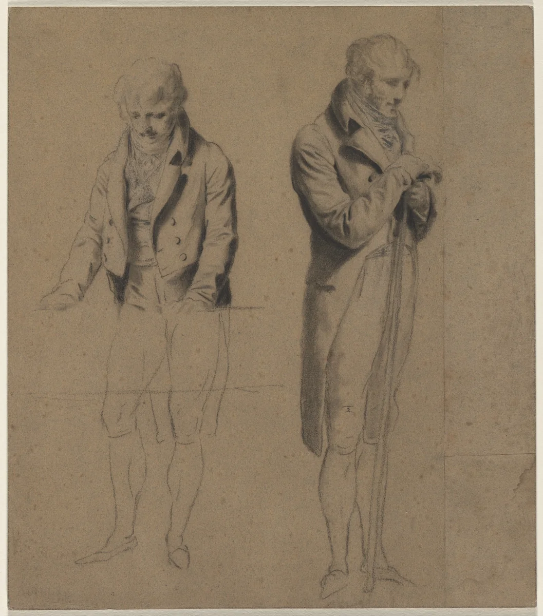 Two Standing Figures (Study for A Game of Billiards) by Louis-Léopold Boilly, drawing, 1802-1812